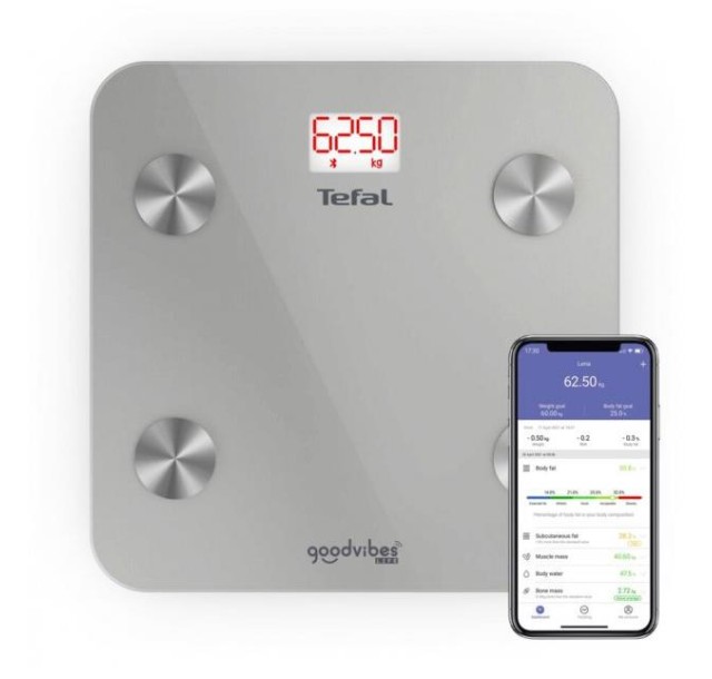 Ваги Tefal підлогові Goodvibes Life, 160кг, Bluetooth, AAAx3 в комплекті, скло, сірий