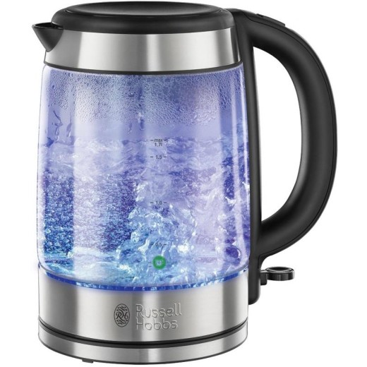 Електрочайник Russell Hobbs Glass, 1.7л, скло, підсвічування, сріблясто-чорний