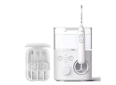 Іригатор Philips стаціонарний Sonicare Philips Sonicare Power Flosser 7000, чаша 600 мл, від мережі , чохол, 4 насадки , білий