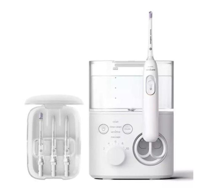 Іригатор Philips стаціонарний Sonicare Philips Sonicare Power Flosser 7000, чаша 600 мл, від мережі , чохол, 4 насадки , білий