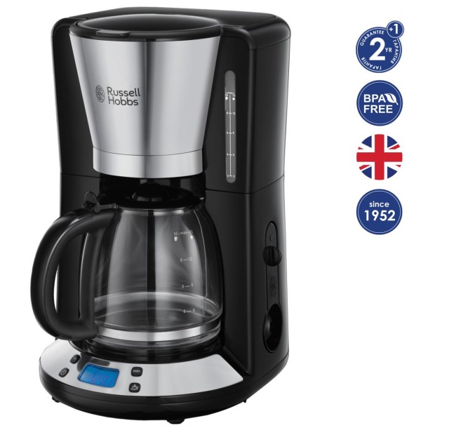 Кавоварка Russell Hobbs крапельна Victoty 1.25л, мелена, чорно-сріблястий