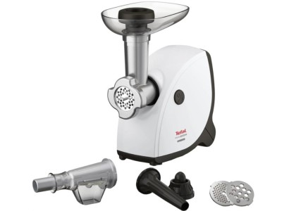 М'ясорубка Tefal HV4, 2000Вт, 2.3кг/хв, 3 решітки, насадка для ковбас, кеббе, томатів, пластик, біло-чорний