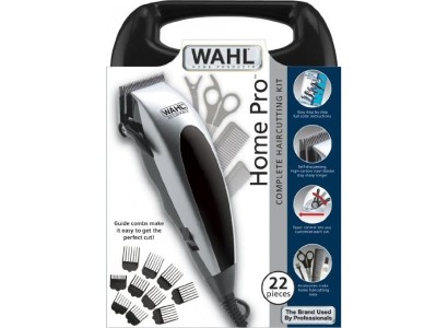 Машинка для стрижки WAHL HomePro, від мережі, вібраційний мотор, насадок-8, кейс,ножиці, гребінець в компл, сталь, чорно-сріблястий