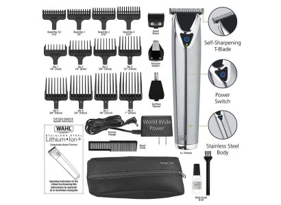 Тример WAHL Stainless Steel, акум., роторний мотор, насадок-9, чохол, гребінець, сталь, сірий