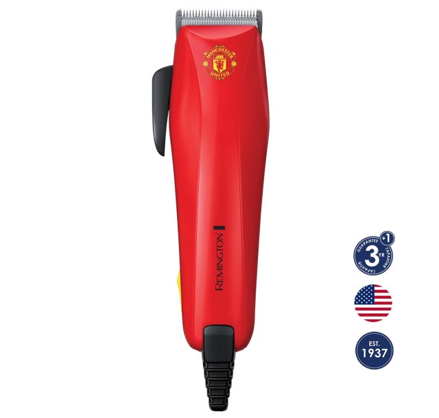 Машинка для стрижки Remington Colour Cut Manchester United, від мережі, вібрац. мотор, насадок-11, накидка, акс. у компл., червон.