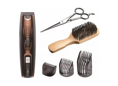 Тример Remington Beard Kit, для бороди і вусів, акум., насадок-2, ножиці, щітка у компл., титан.напил., коричневий