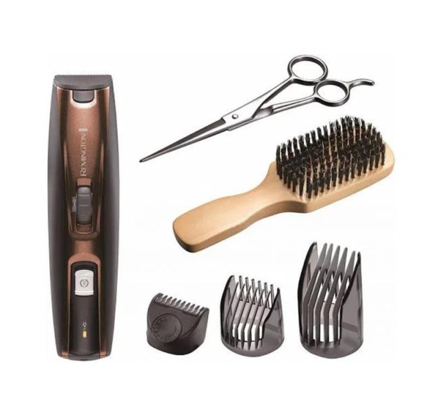 Тример Remington Beard Kit, для бороди і вусів, акум., насадок-2, ножиці, щітка у компл., титан.напил., коричневий