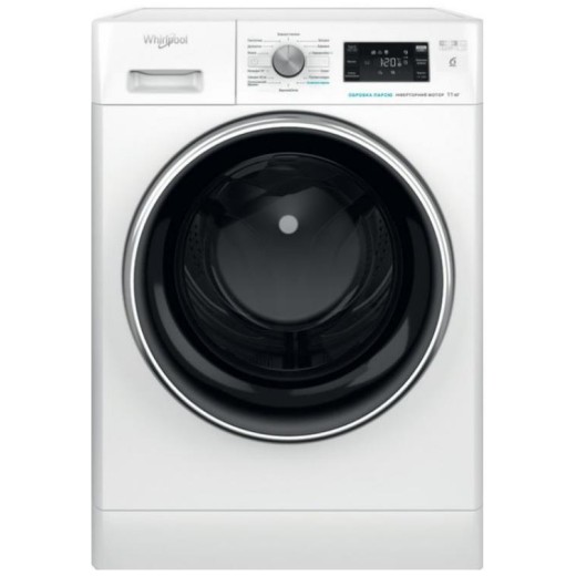 Пральна машина Whirlpool фронтальна, 11кг, 1400, A+++, 60см, дисплей, пара, інвертор, люк чорний, білий