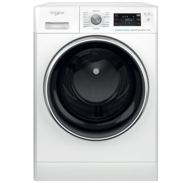 Пральна машина Whirlpool фронтальна, 11кг, 1400, A+++, 60см, дисплей, пара, інвертор, люк чорний, білий