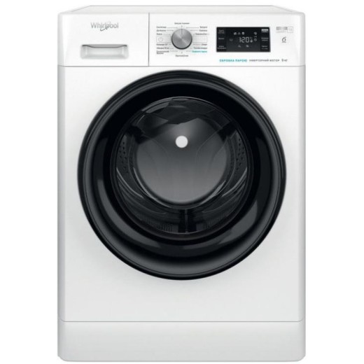 Пральна машина Whirlpool фронтальна, 9кг, 1400, A+++, 60см, дисплей, пара, інвертор, люк чорний, білий