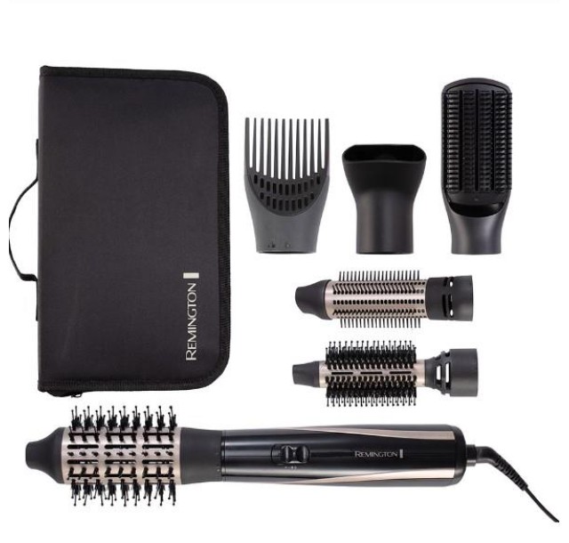 Фен-щітка Remington Blow Dry & Style Caring, 1200Вт, 2 режими, іоніз-я, хол. обдув, кейс для зберігання, кераміка, чорно-золотий