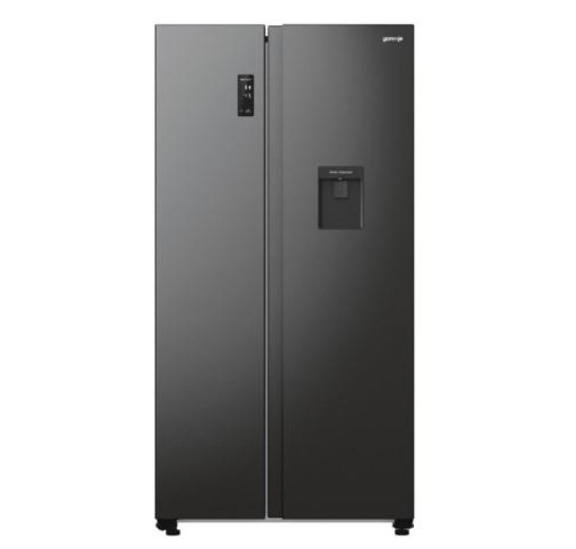 Холодильник SBS Gorenje, 179х67х92см, 2 двері, 353(191)л, А++, NF+, Інв., Зона св-ті, диспенсер, генератор льоду, Зовн. Диспл, чорний