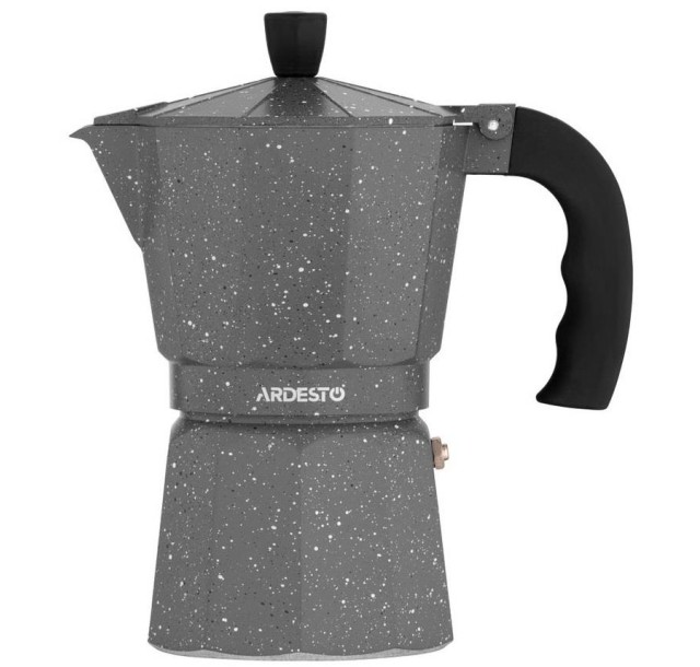 Гейзерна кавоварка Ardesto Gemini Molise, 0.4л, 9 чашок, алюміній, сірий