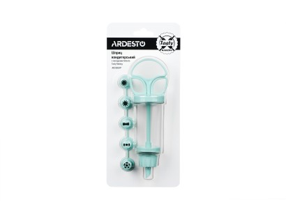 Шприц кондитерський з насадками Ardesto Tasty baking, 19x6.5x4.5см, пластик, блакитний