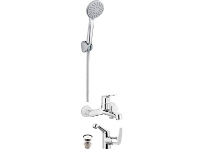 Набір змішувачів Deante 3в1 Chaber, BGC_010M + BGC_021N + NEE_041K,  (ванна, раковина, душ), сріблястий