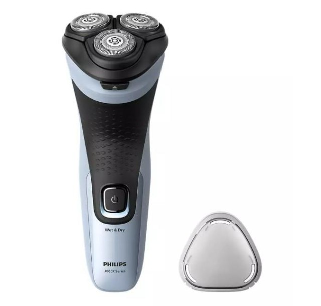 Бритва електр. Philips роторна Series 3000X,  бритв.головок-3, Li-Ion, сух.+волог., тример, чорн-блакитн.