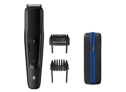 Тример Philips Beardtrimmer series 5000, для бороди і вусів, мережа+акум., насадок-2, чохол, сталь, чорний