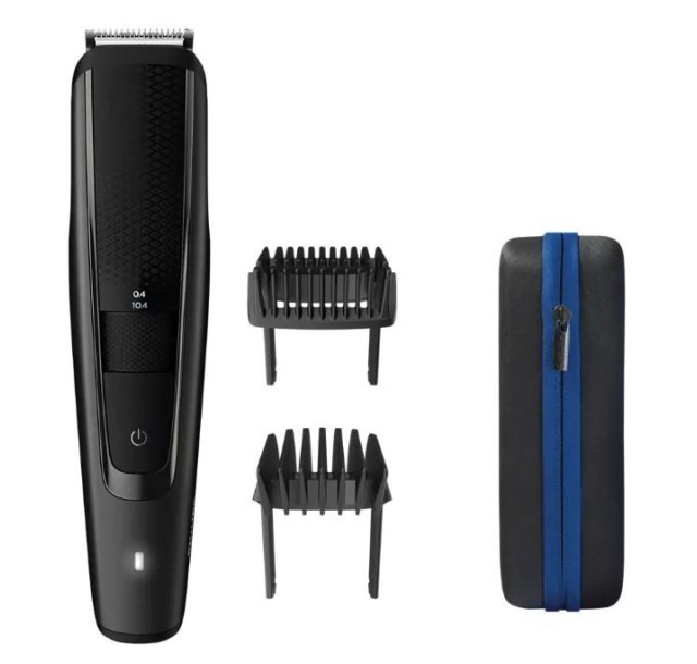 Тример Philips Beardtrimmer series 5000, для бороди і вусів, мережа+акум., насадок-2, чохол, сталь, чорний