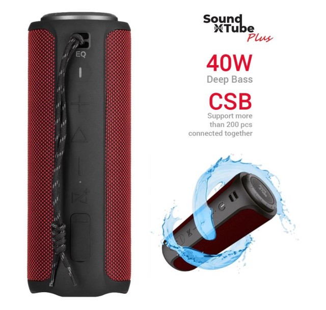 Акустична система 2E SoundXTube Plus TWS, MP3, Wireless, Waterproof Red