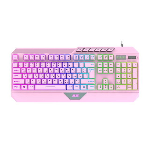 Клавіатура мембранна 2E GAMING KG315 110key, USB-A, EN/UA, RGB, рожевий