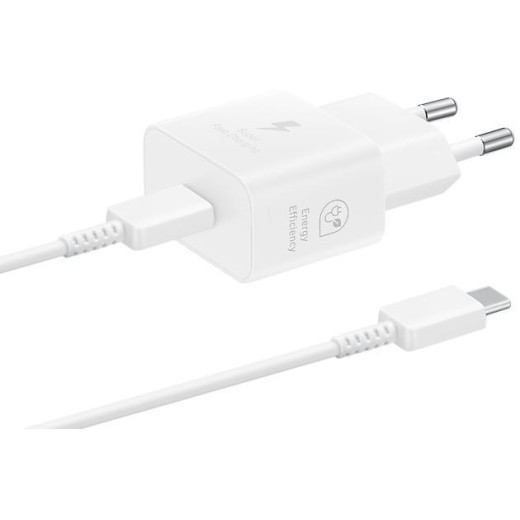 Зарядний пристрій мережевий Samsung 25Вт USB-С, кабель USB-C > USB-C, 1м, білий