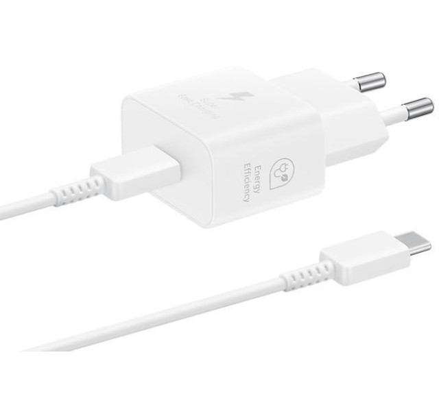 Зарядний пристрій мережевий Samsung 25Вт USB-С, кабель USB-C > USB-C, 1м, білий