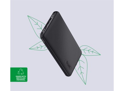 Акумулятор портативний літій-іонний power bank Trust Primo ECO, 10000мА·год, 2хUSB-A/USB-C, 15W, Чорний