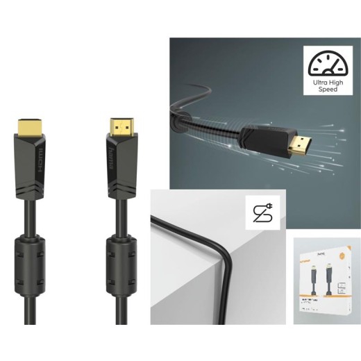 Кабель Hama HDMI (AM/AM), 4K, gold, 10m, чорний