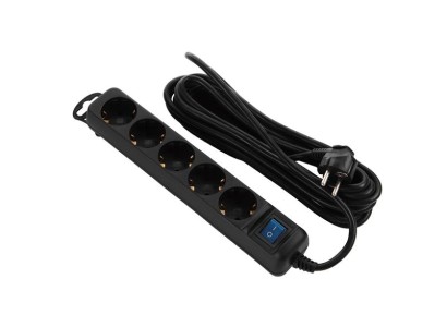 Подовжувач мережевий 2E 5хТип F, 3х1.5мм кв, 16A, 3м, чорний