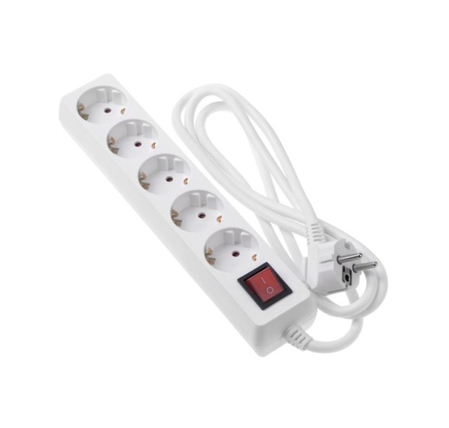 Подовжувач мережевий 2E 5хТип F, 3х1.5мм кв, 16A, 5м, білий