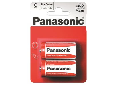 Батарейка Panasonic RED ZINC вугільно-цинкова C(R14) блістер, 2 шт.