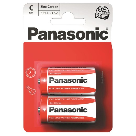 Батарейка Panasonic RED ZINC вугільно-цинкова C(R14) блістер, 2 шт.