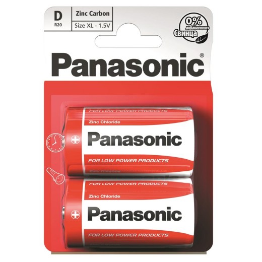 Батарейка Panasonic RED ZINC вугільно-цинкова D(R20) блістер, 2 шт.