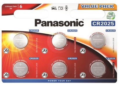 Батарейка Panasonic літієва CR2025 блістер, 6 шт.