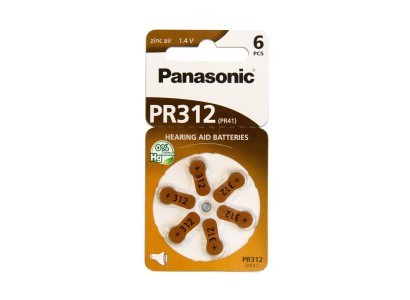 Батарейка Panasonic повітряно-цинкова PR312(312A, AC312E/EZ, PR312H, PR41, ZA312, DA312) блістер, 6 шт.