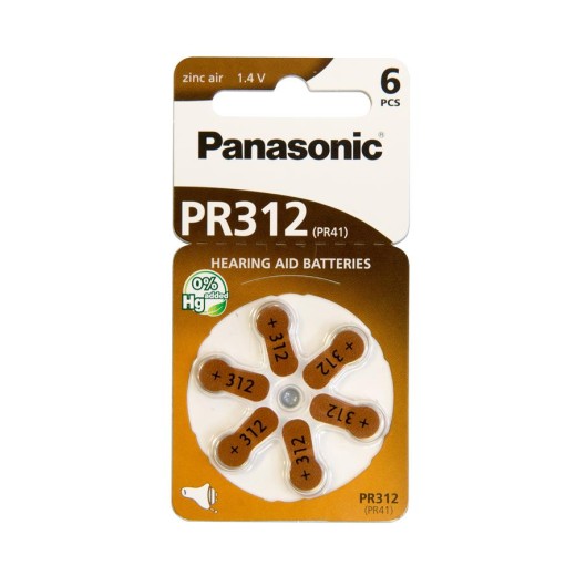 Батарейка Panasonic повітряно-цинкова PR312(312A, AC312E/EZ, PR312H, PR41, ZA312, DA312) блістер, 6 шт.