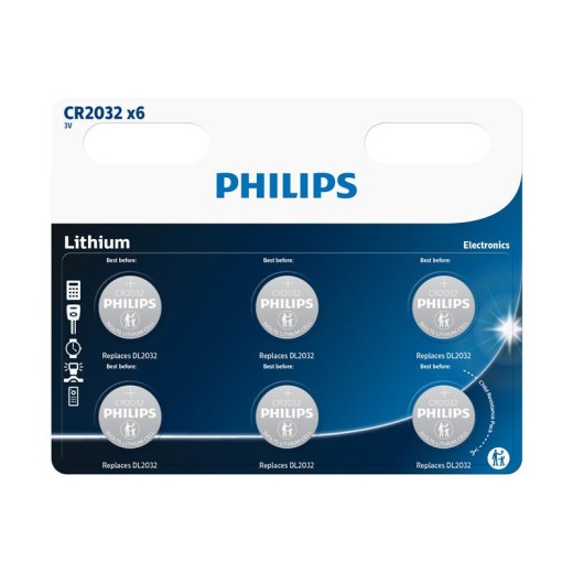 Батарейка Philips  літієва CR2032 блістер, 6 шт