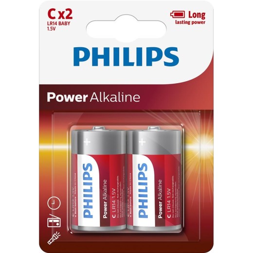 Батарейка Philips Power Alkaline лужна C(LR14) блістер, 2 шт