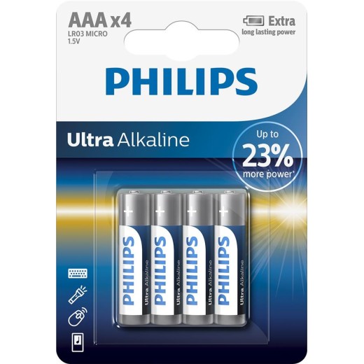 Батарейка Philips Ultra Alkaline лужна AAA блістер, 4 шт