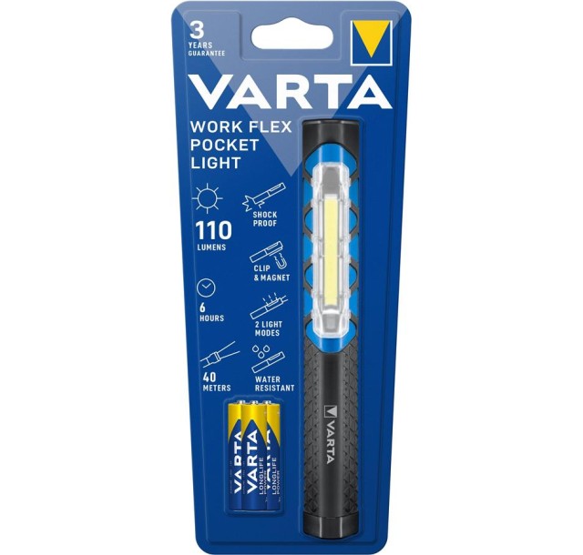 Ліхтар VARTA Інспекційний Work Flex Pocket Light, IP54, до 110 люмен, до 40 метрів, 2 режими, магніт, 3хААА