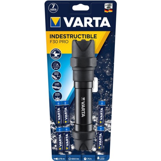 Ліхтар VARTA Ручний Indestructible F30 Pro IP67, IK08, до 650 люмен, до 279  метрів, 6хАА