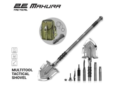 Лопата-мультитул тактична 2E Mahura Steel Gray розбірна, 23в1, з сумкою у комплекті, 107 см макс., 1.5 кг