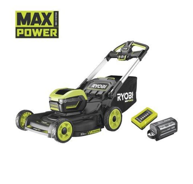 Газонокосарка акумуляторна Ryobi RY36LMXSP53A-160 самохідна, MAX POWER 36В, 1х6Аг, дека 53см, 70л, 20-100мм, 3в1, LED-фари, до 3200м.кв