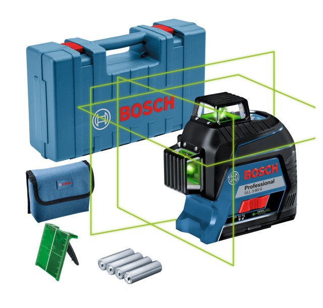 Нівелір лазерний Bosch GLL 3-80 G, до 30м з приймачем 120м,  ±0.3мм/м, кейс, 0.82кг