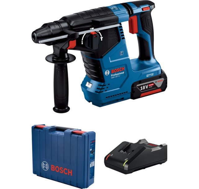 Перфоратор акумуляторний Bosch GBH 187-LI, патрон SDS-plus 24мм, 18В 1х5Аг, 2.4Дж, 3 режими, 980об/хв, 3кг