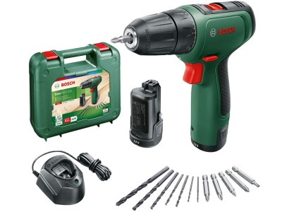 Шурупокрут-дриль акумуляторний Bosch EasyDrill 1200, 12В 2х1.5Аг, 30Нм, 20+1, 0-400/1500об/хв, ЗП, кейс, набір свердл і біт, кейс, 0.94кг