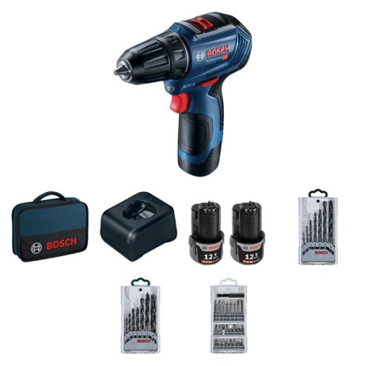 Шурупокрут-дриль акумуляторний Bosch GSR 12V-30, 12В 2х2Аг, 18/30 Нм, 20+1, 420/1600об/хв, ЗП, кейс, набір оснастки, 0.89 кг