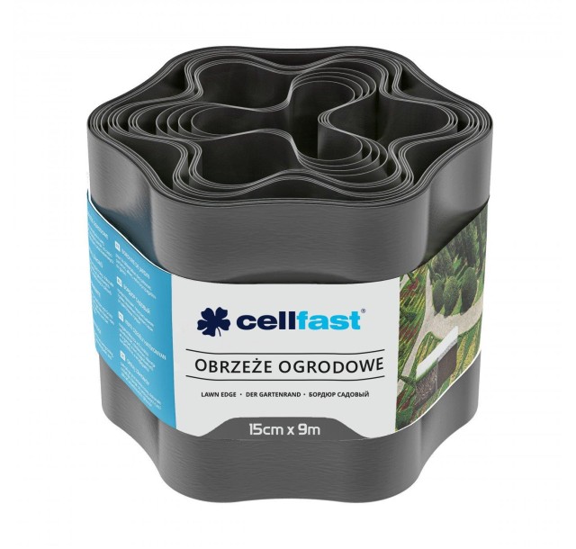Стрічка газонна Cellfast, бордюрна, хвиляста, 15смх9м, зграфіт