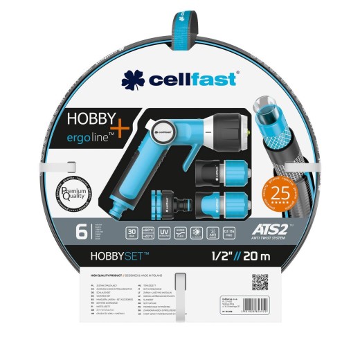 Набір для поливу Cellfast HOBBY ATS2 в комплекті шланг 1/2” 20м 6 шарів -20…+60°C зрошувач комплект підключення ERGO