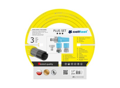 Набір для поливу Cellfast PLUS в комплекті шланг 1/2' 25м 3 шари -10…+50°C зрошувач комплект для підключення